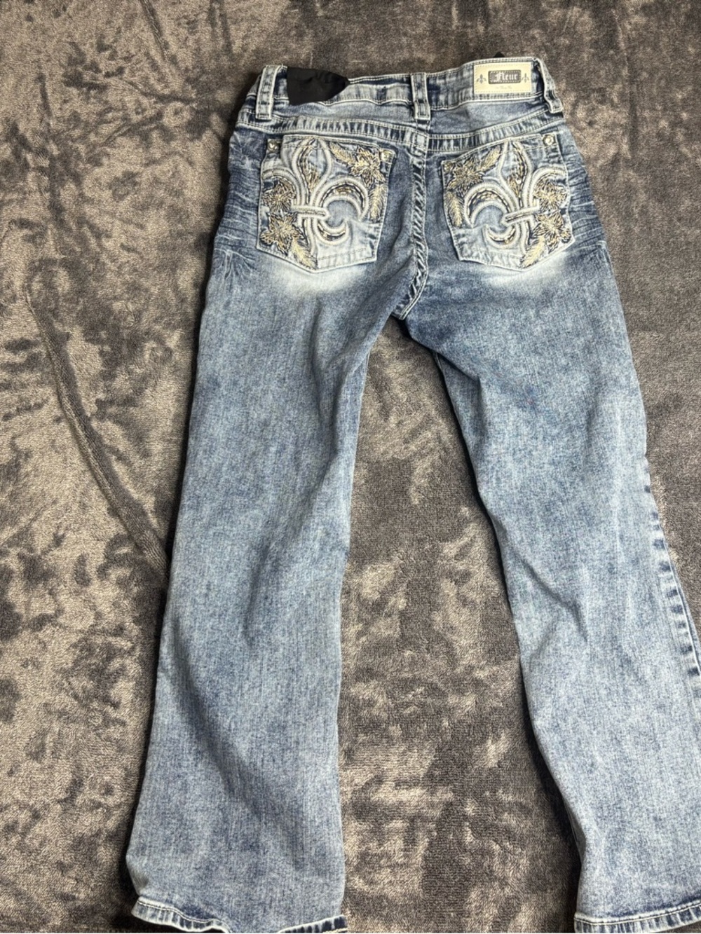 Miss Me Light Blue Embroidered Fleur-de-Lis Flare Jeans